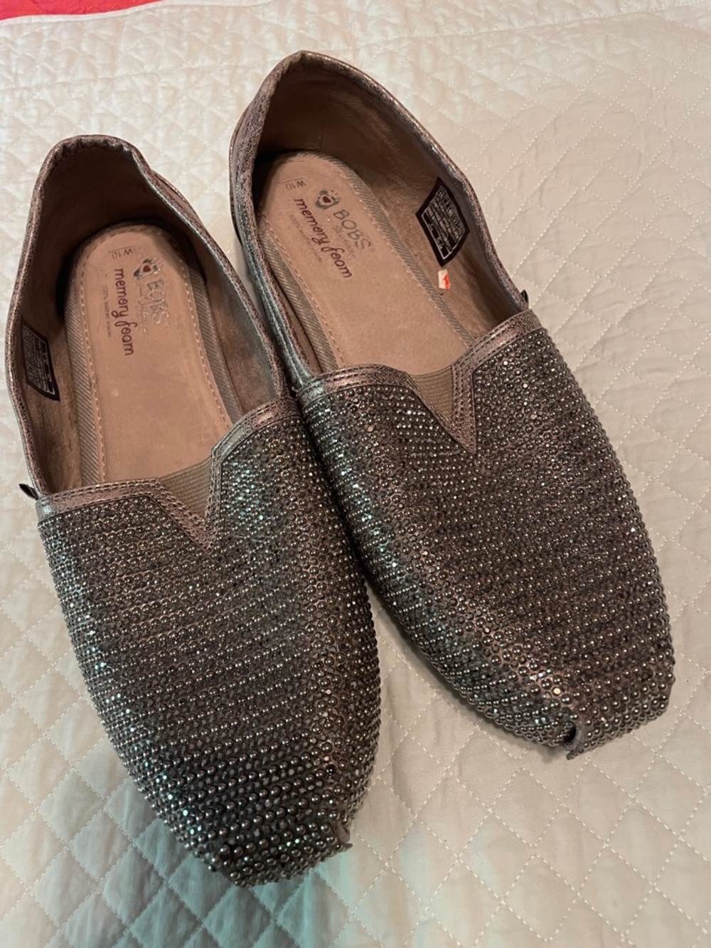 BOBS from Skechers Memory Foam Slip-On in Metallic Taupe